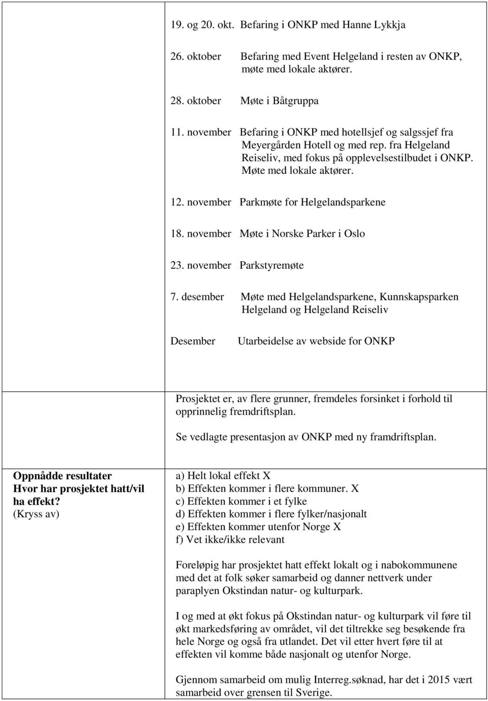november Parkmøte for Helgelandsparkene 18. november Møte i Norske Parker i Oslo 23. november Parkstyremøte 7.