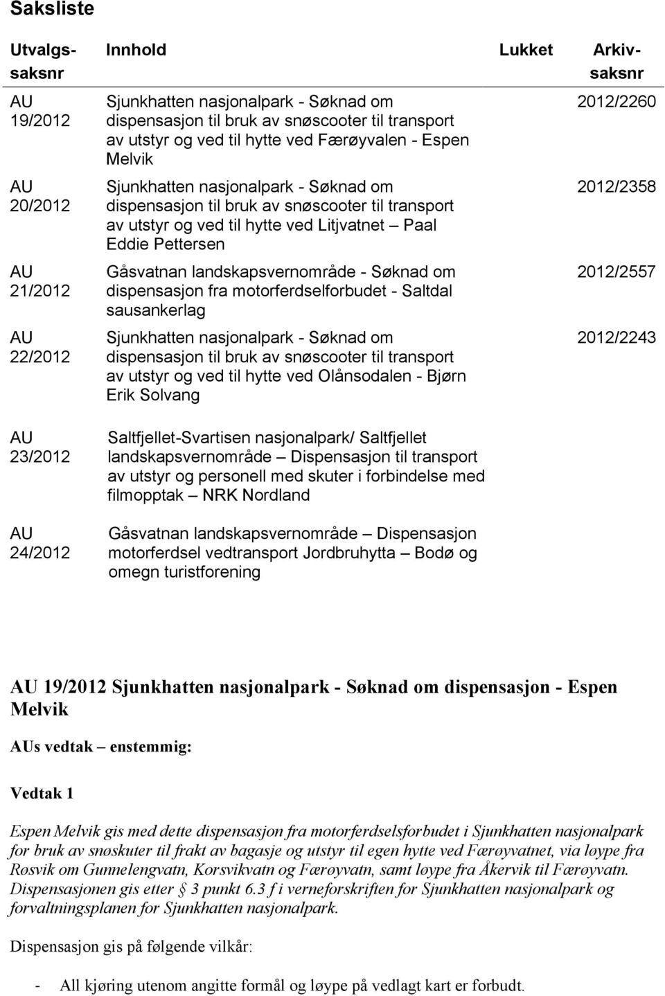 landskapsvernområde - Søknad om dispensasjon fra motorferdselforbudet - Saltdal sausankerlag Sjunkhatten nasjonalpark - Søknad om dispensasjon til bruk av snøscooter til transport av utstyr og ved