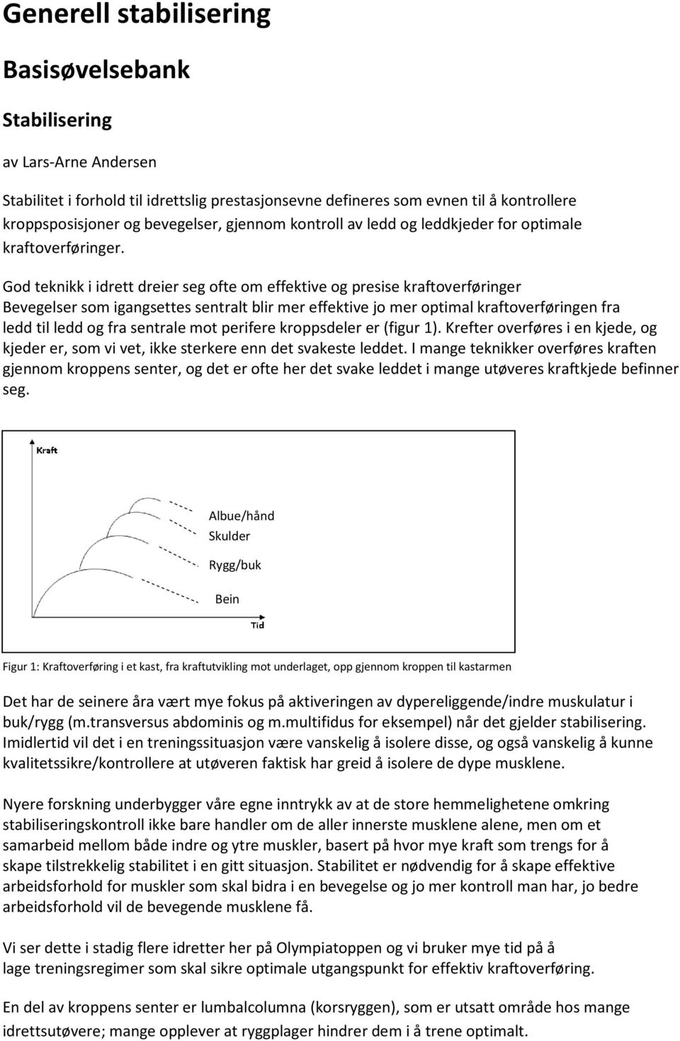 God teknikk i idrett dreier seg ofte om effektive og presise kraftoverføringer Bevegelser som igangsettes sentralt blir mer effektive jo mer optimal kraftoverføringen fra ledd til ledd og fra