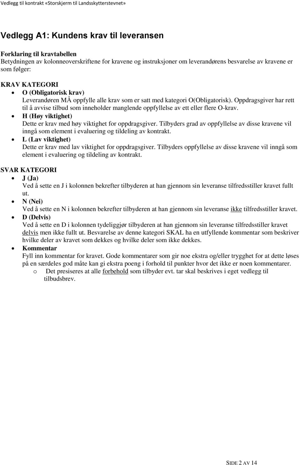 Oppdragsgiver har rett til å avvise tilbud som inneholder manglende oppfyllelse av ett eller flere O-krav. (øy viktighet) Dette er krav med høy viktighet for oppdragsgiver.