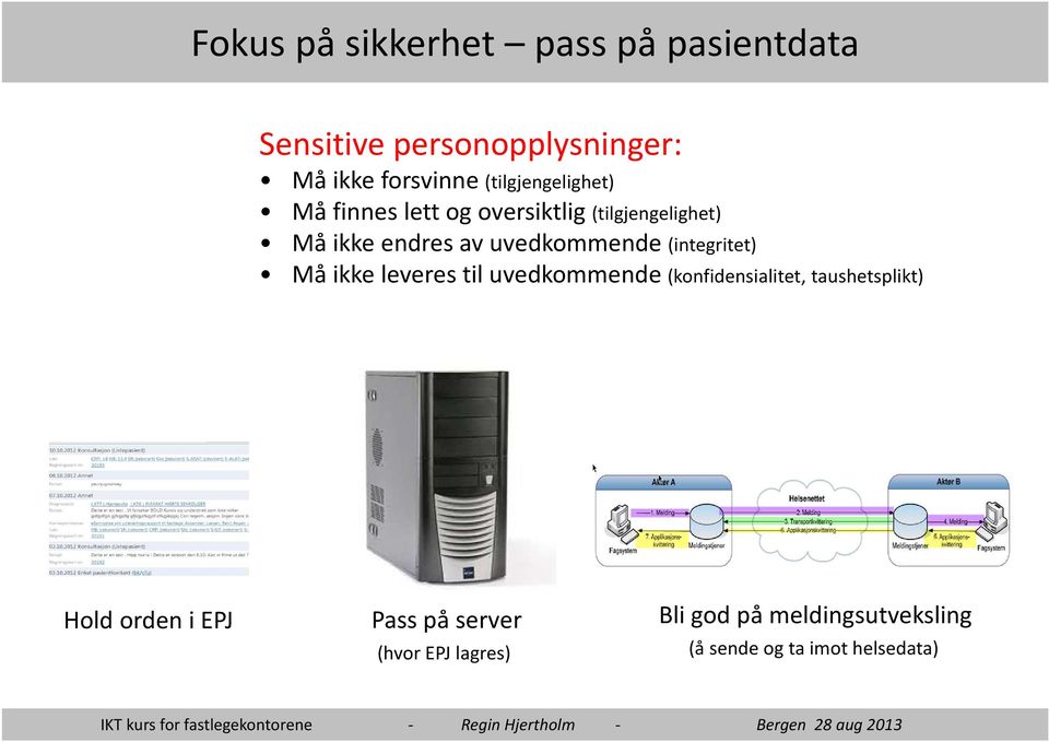 uvedkommende (integritet) Må ikke leveres til uvedkommende (konfidensialitet, taushetsplikt)