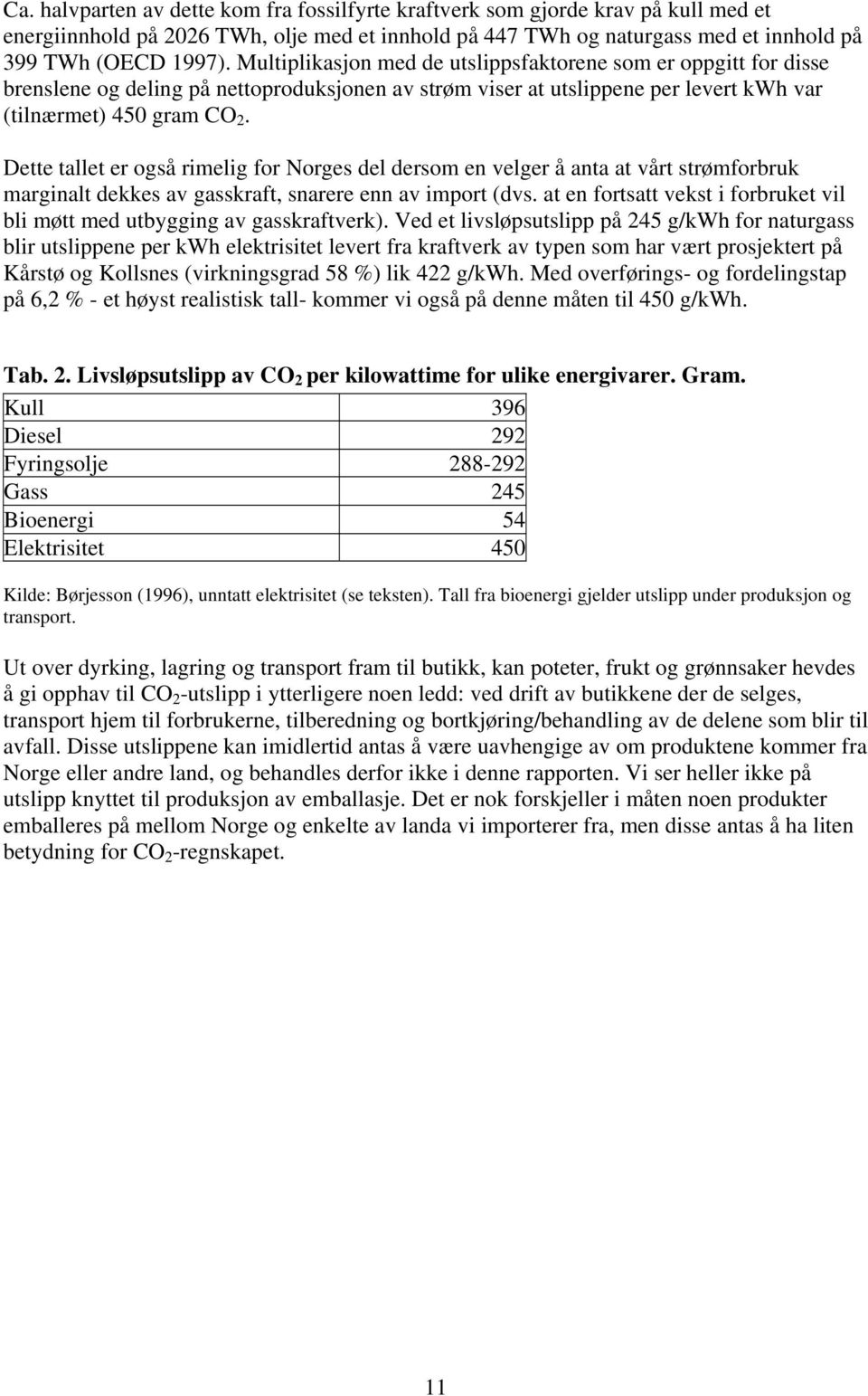 Dette tallet er også rimelig for Norges del dersom en velger å anta at vårt strømforbruk marginalt dekkes av gasskraft, snarere enn av import (dvs.