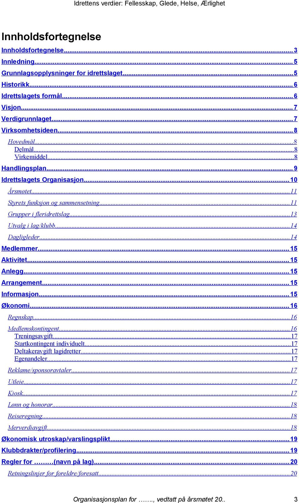 .. 11 Styrets funksjon og sammensetning... 11 Grupper i fleridrettslag... 13 Utvalg i lag/klubb... 14 Dagligleder... 14 Medlemmer... 15 Aktivitet... 15 Anlegg... 15 Arrangement... 15 Informasjon.