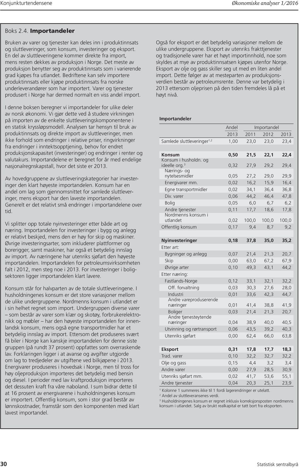 Bedriftene kan selv importere produktinnsats eller kjøpe produktinnsats fra norske underleverandører som har importert. Varer og tjenester produsert i Norge har dermed normalt en viss andel import.