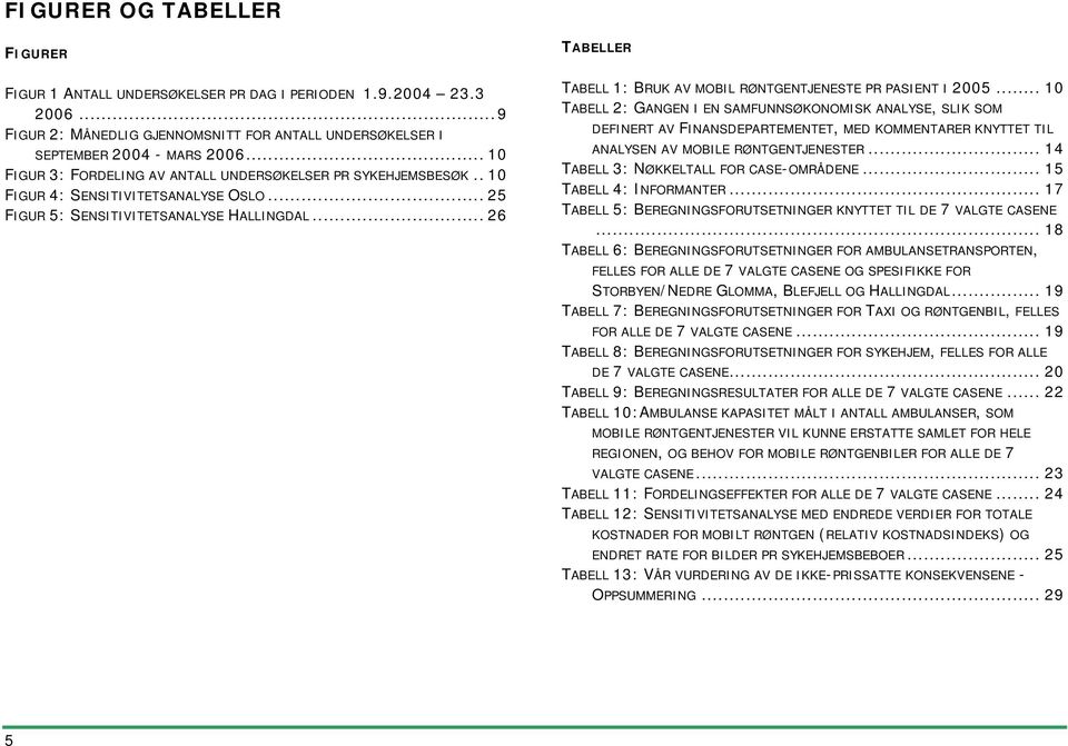 .. 26 TABELLER TABELL 1: BRUK AV MOBIL RØNTGENTJENESTE PR PASIENT I 2005.