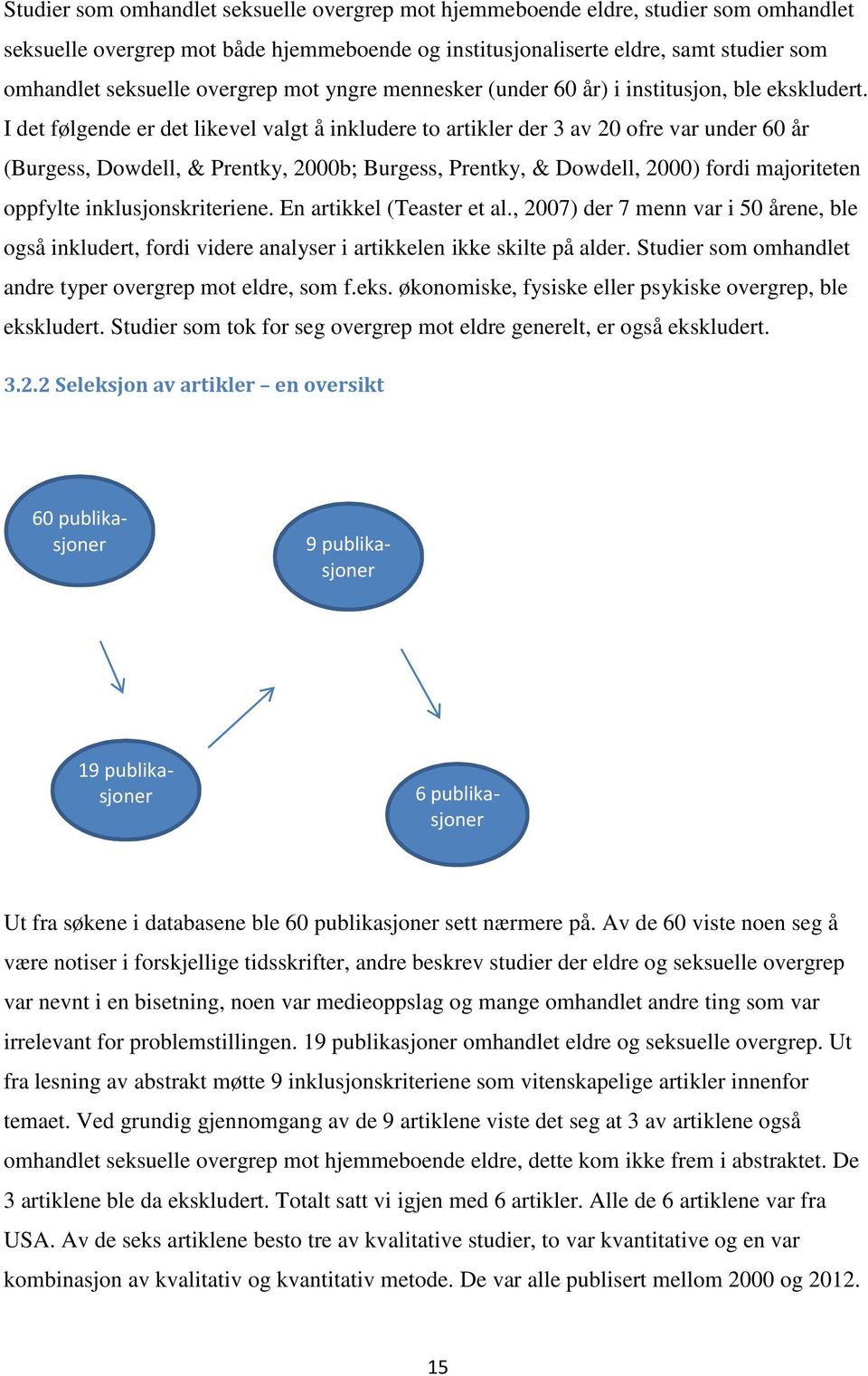 I det følgende er det likevel valgt å inkludere to artikler der 3 av 20 ofre var under 60 år (Burgess, Dowdell, & Prentky, 2000b; Burgess, Prentky, & Dowdell, 2000) fordi majoriteten oppfylte