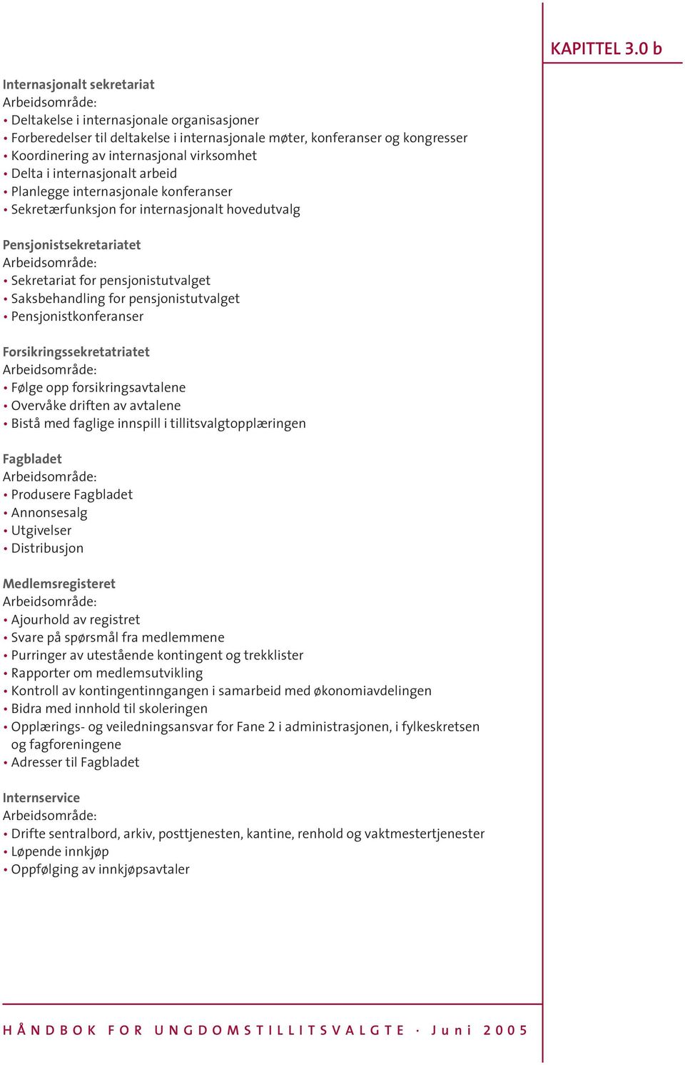 virksomhet Delta i internasjonalt arbeid Planlegge internasjonale konferanser Sekretærfunksjon for internasjonalt hovedutvalg Pensjonistsekretariatet Arbeidsområde: Sekretariat for pensjonistutvalget