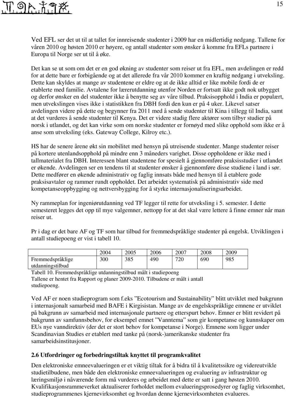 Det kan se ut som om det er en god økning av studenter som reiser ut fra EFL, men avdelingen er redd for at dette bare er forbigående og at det allerede fra vår 2010 kommer en kraftig nedgang i