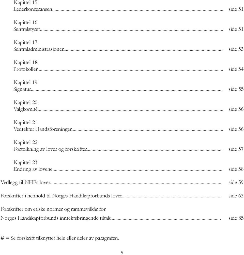 Fortolkning av lover og forskrifter... side 57 Kapittel 23. Endring av lovene... side 58 Vedlegg til NHFs lover.