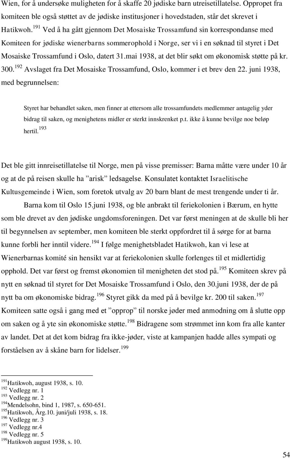 datert 31.mai 1938, at det blir søkt om økonomisk støtte på kr. 300. 192 Avslaget fra Det Mosaiske Trossamfund, Oslo, kommer i et brev den 22.