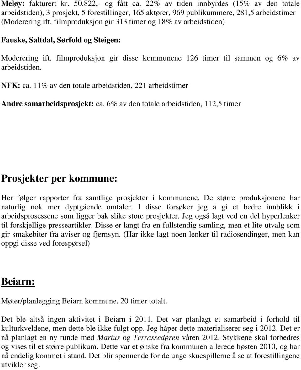 11% av den totale arbeidstiden, 221 arbeidstimer Andre samarbeidsprosjekt: ca.