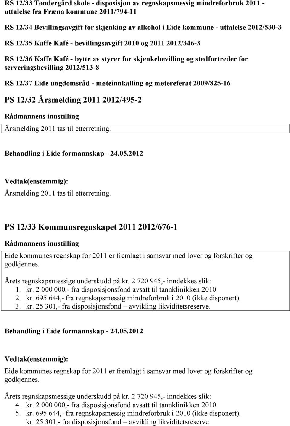 ungdomsråd - møteinnkalling og møtereferat 2009/825-16 PS 12/32 Årsmelding 2011 2012/495-2 Årsmelding 2011 tas til etterretning.