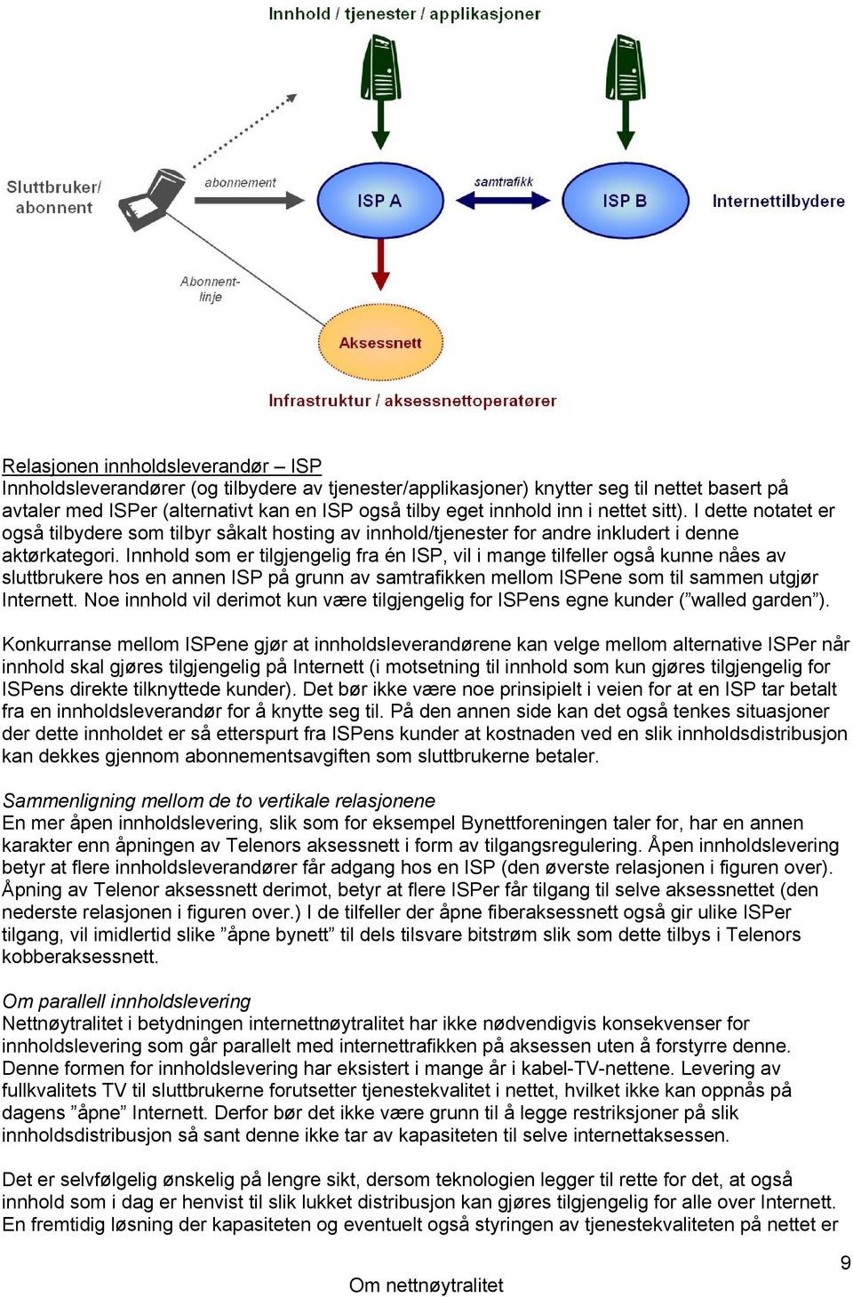 Innhold som er tilgjengelig fra én ISP, vil i mange tilfeller også kunne nåes av sluttbrukere hos en annen ISP på grunn av samtrafikken mellom ISPene som til sammen utgjør Internett.