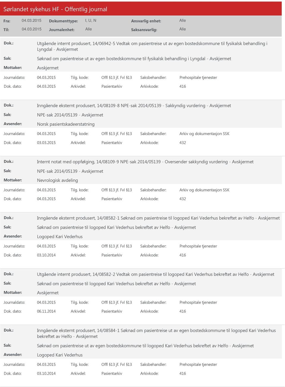 dato: Arkivdel: Pasientarkiv Arkivkode: 416 Inngående eksternt produsert, 14/08109-8 NPE-sak 2014/05139 - Sakkyndig vurdering - NPE-sak 2014/05139 - Norsk pasientskadeerstatning Dok. dato: 03.