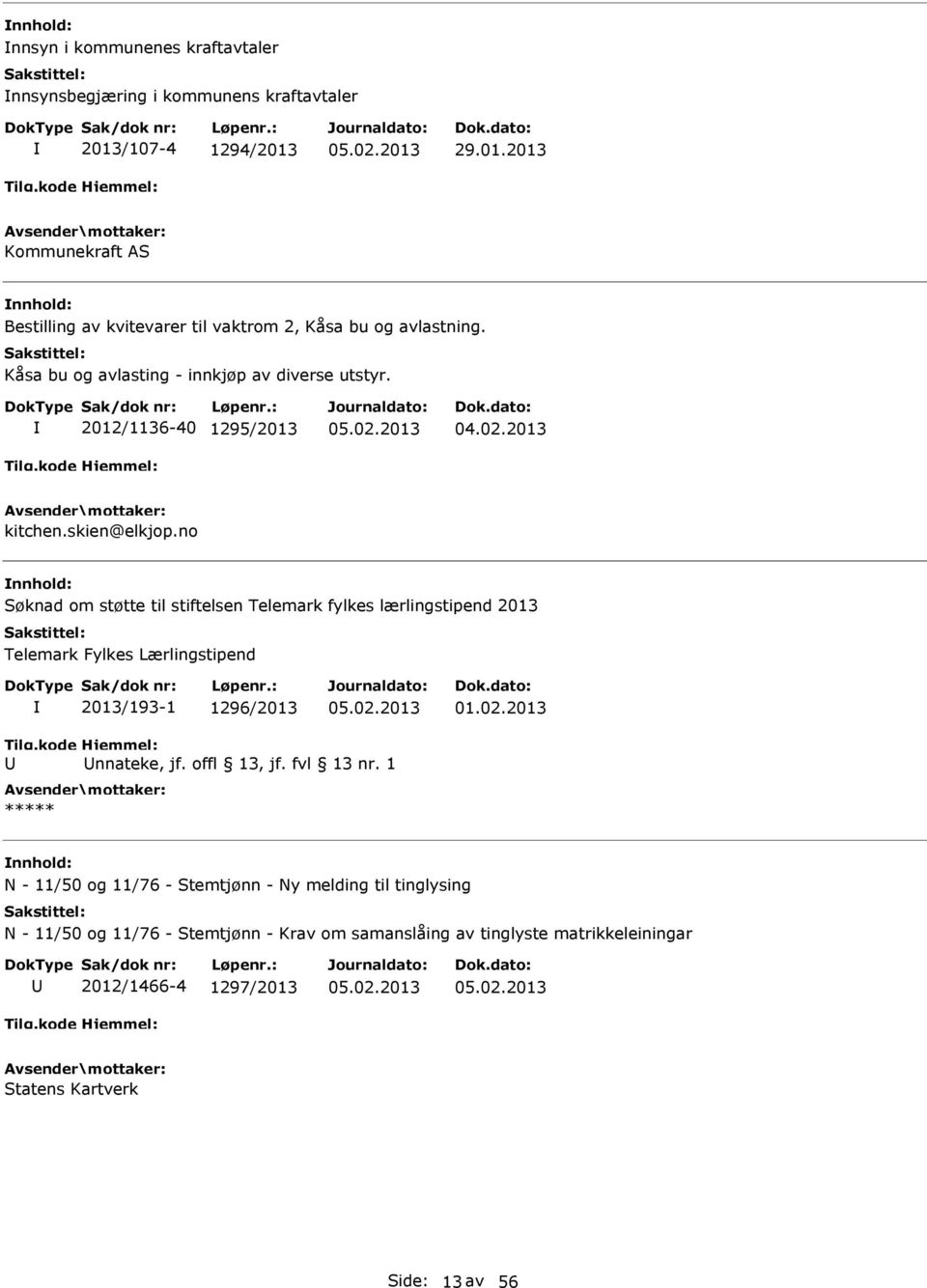 no Søknad om støtte til stiftelsen Telemark fylkes lærlingstipend 2013 Telemark Fylkes Lærlingstipend 2013/193-1 1296/2013 01.02.2013 nnateke, jf. offl 13, jf.