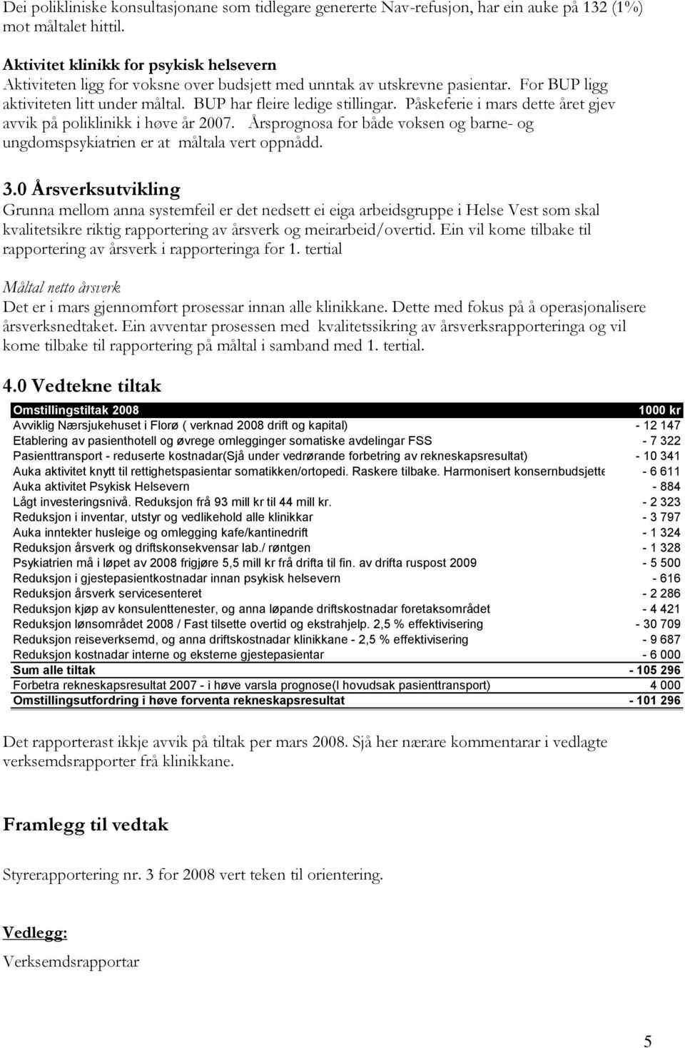 Påskeferie i mars dette året gjev avvik på poliklinikk i høve år 2007. Årsprognosa for både voksen og barne- og ungdomspsykiatrien er at måltala vert oppnådd. 3.