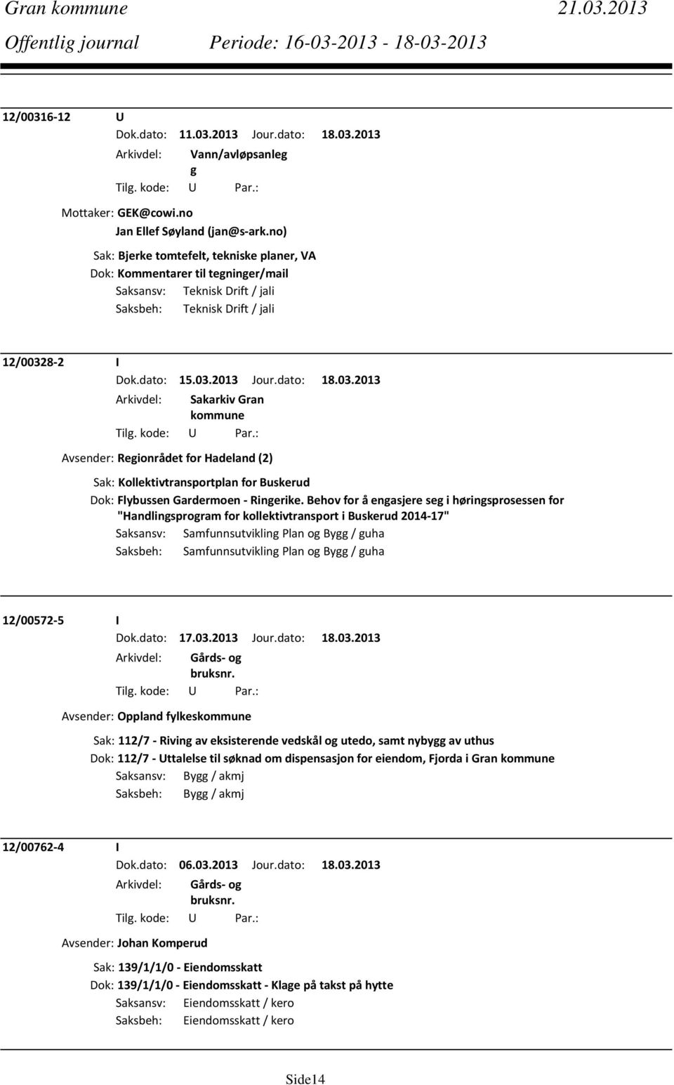 8 2 I Dok.dato: 15.03.2013 Jour.dato: 18.03.2013 Avsender: Regionrådet for Hadeland (2) Sak: Kollektivtransportplan for Buskerud Dok: Flybussen Gardermoen Ringerike.