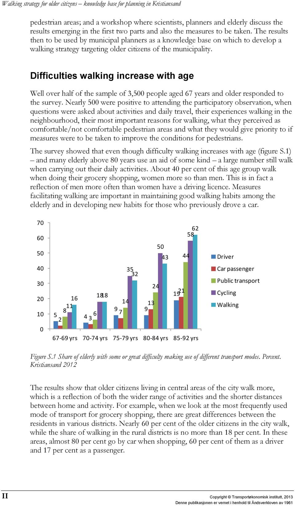 Difficulties walking increase with age Well over half of the sample of 3,500 people aged 67 years and older responded to the survey.