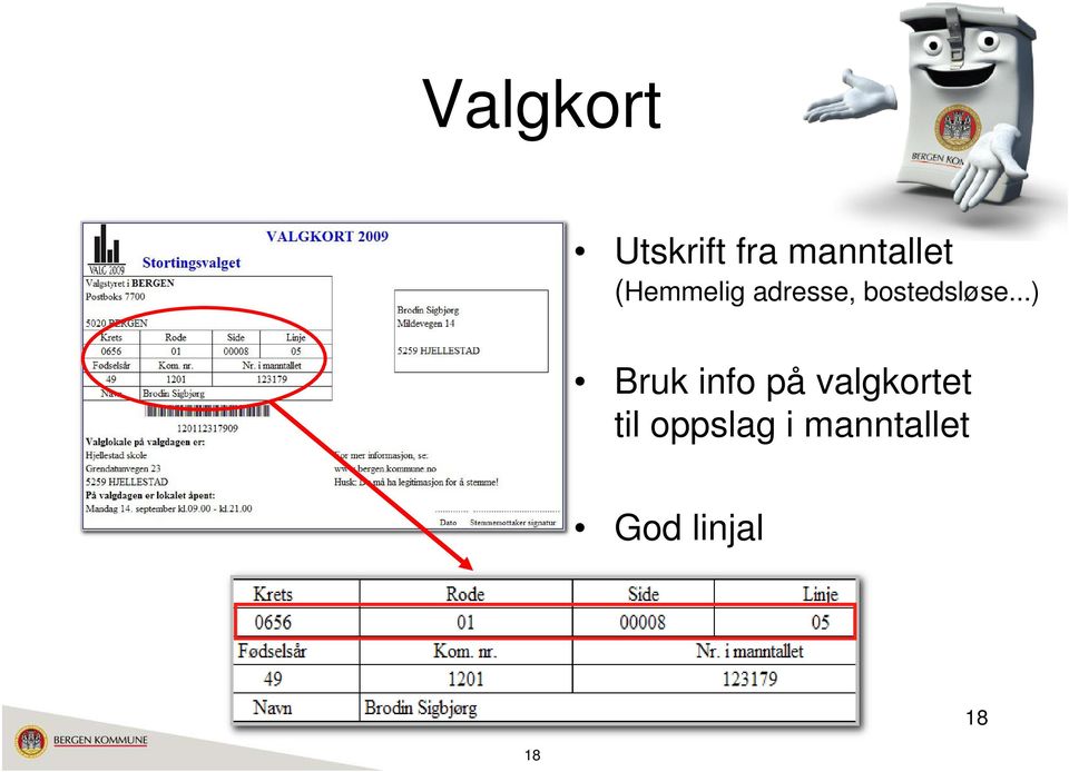 ..) Bruk info på valgkortet til