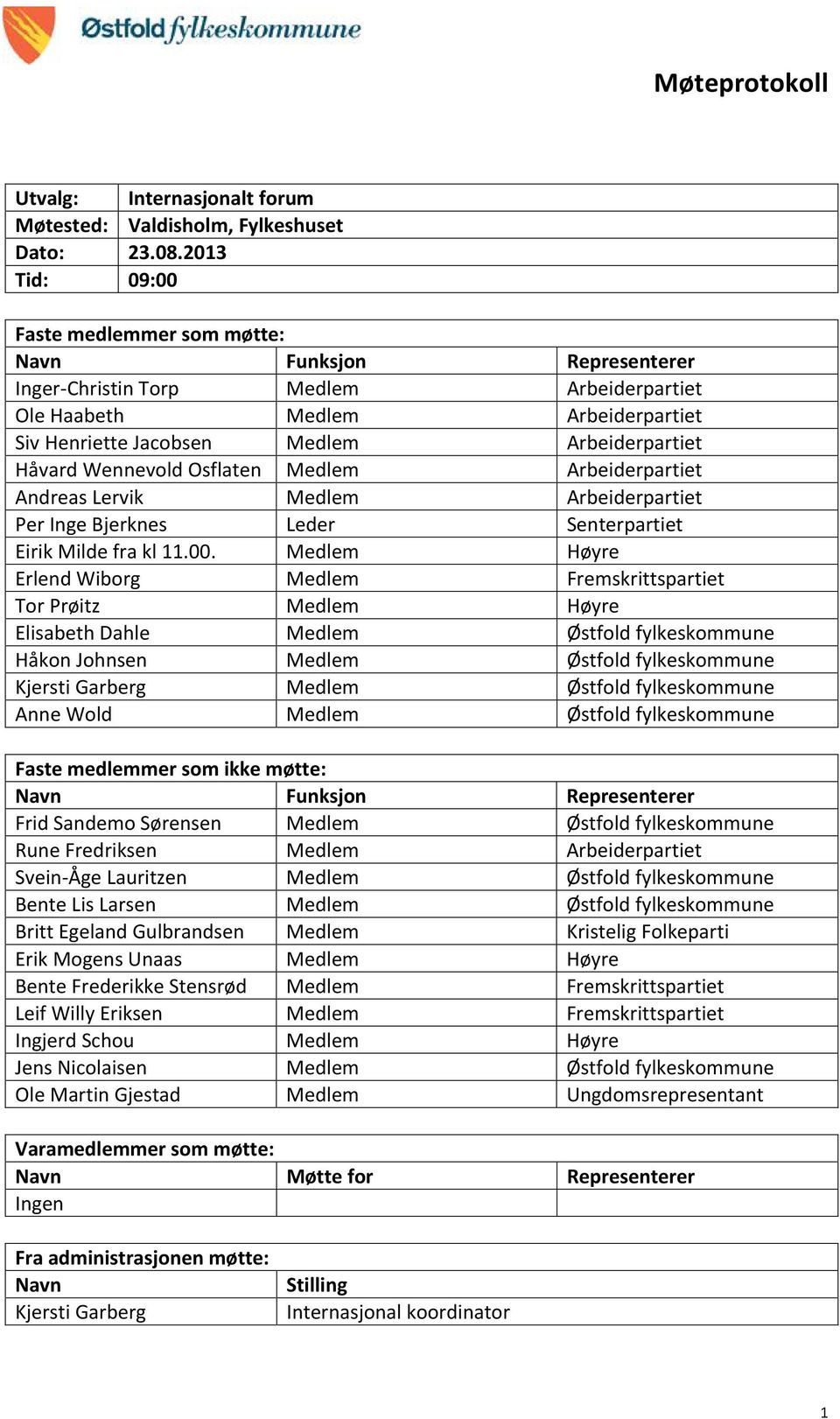 Håvard Wennevold Osflaten Medlem Arbeiderpartiet Andreas Lervik Medlem Arbeiderpartiet Per Inge Bjerknes Leder Senterpartiet Eirik Milde fra kl 11.00.