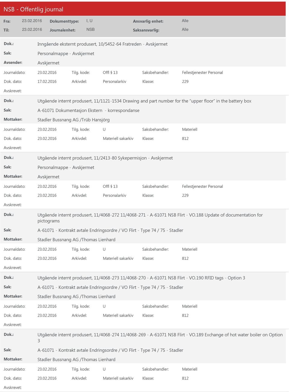 /Trüb Hansjörg Dok. dato: Arkivdel: sakarkiv tgående internt produsert, 11/2413-80 Sykepermisjon - Dok.