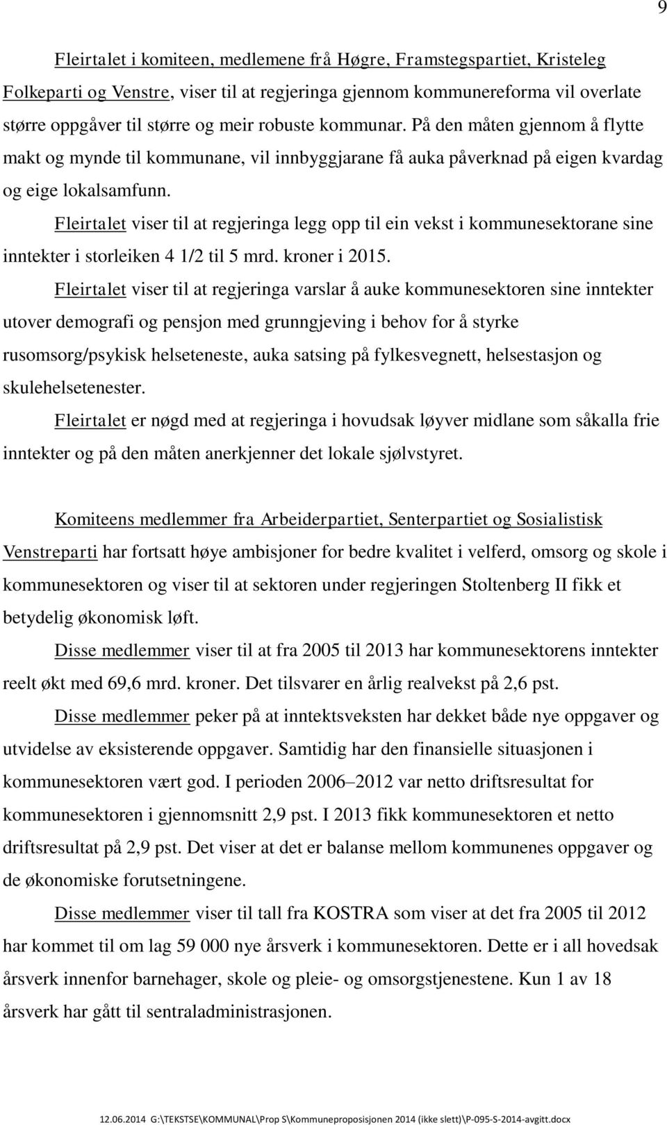 Fleirtalet viser til at regjeringa legg opp til ein vekst i kommunesektorane sine inntekter i storleiken 4 1/2 til 5 mrd. kroner i 2015.