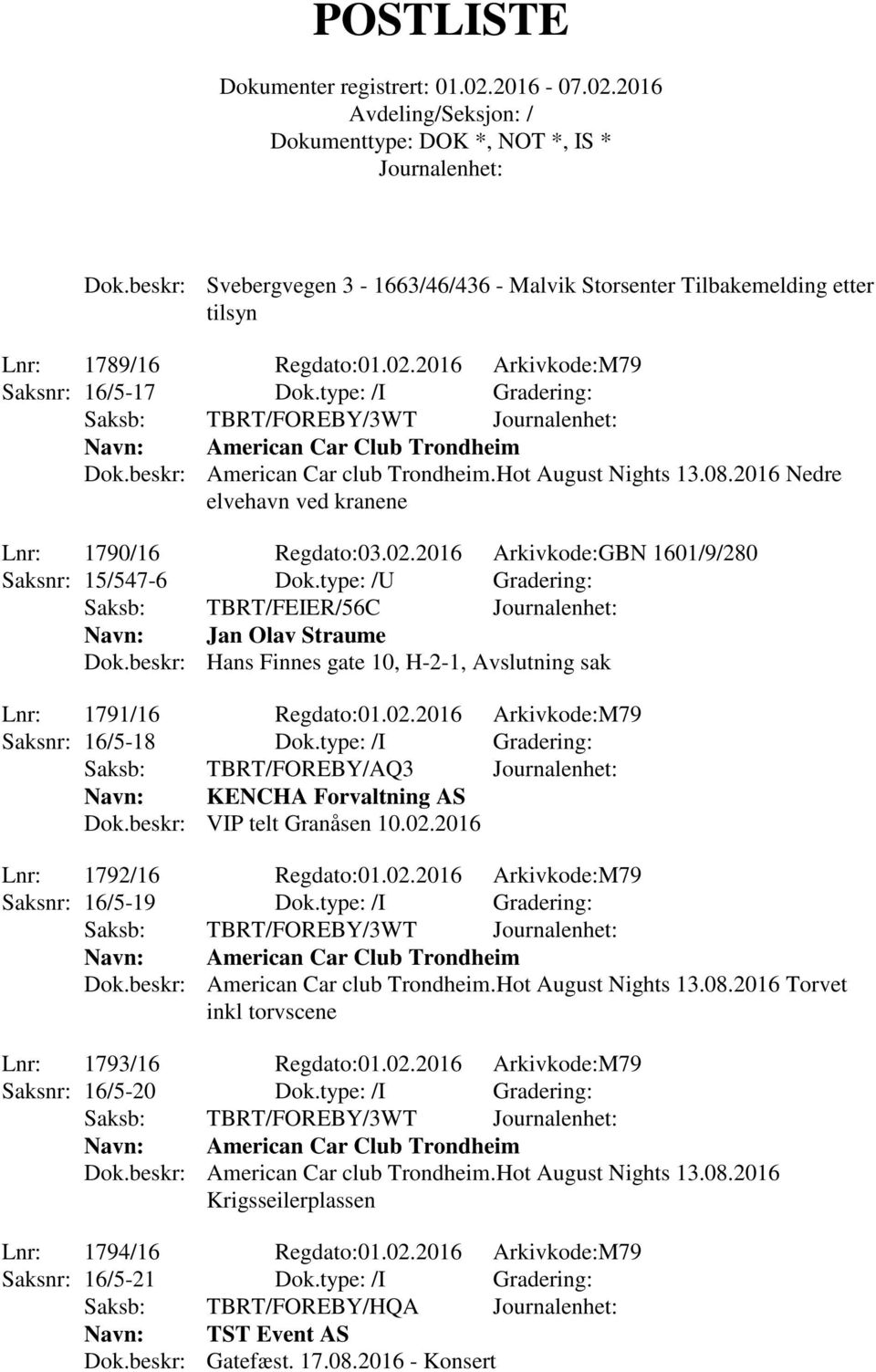 2016 Arkivkode:GBN 1601/9/280 Saksnr: 15/547-6 Dok.type: /U Gradering: Saksb: TBRT/FEIER/56C Jan Olav Straume Dok.beskr: Hans Finnes gate 10, H-2-1, Avslutning sak Lnr: 1791/16 Regdato:01.02.