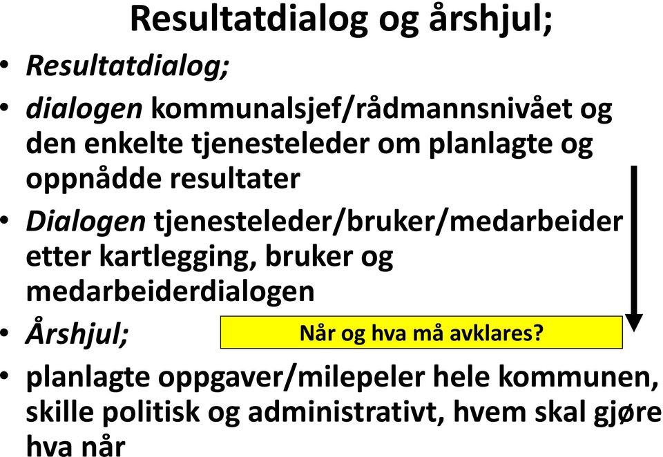 tjenesteleder/bruker/medarbeider etter kartlegging, bruker og medarbeiderdialogen Årshjul;