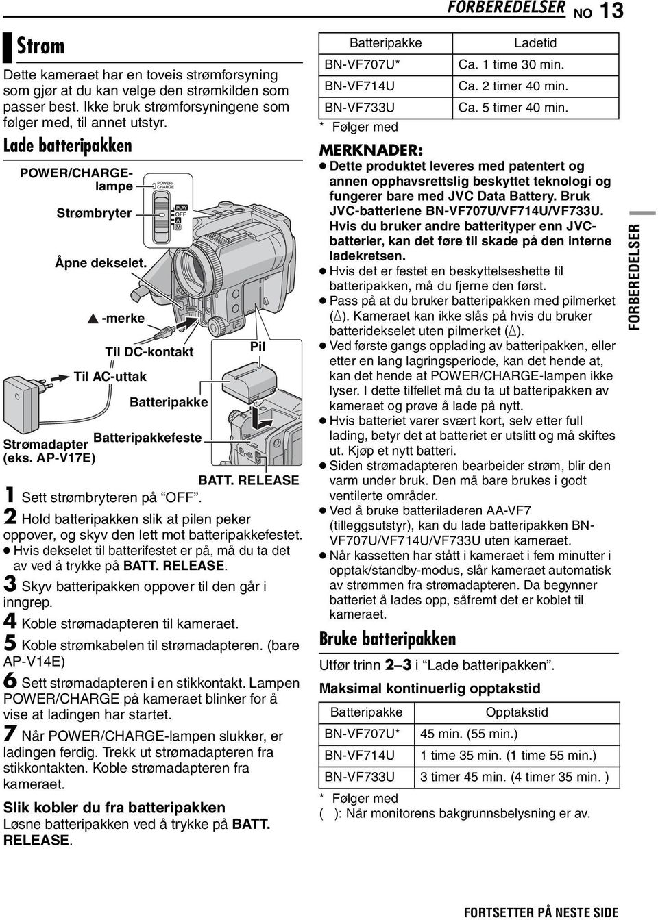 2 Hold batteripakken slik at pilen peker oppover, og skyv den lett mot batteripakkefestet. Hvis dekselet til batterifestet er på, må du ta det av ved å trykke på BATT. RELEASE.