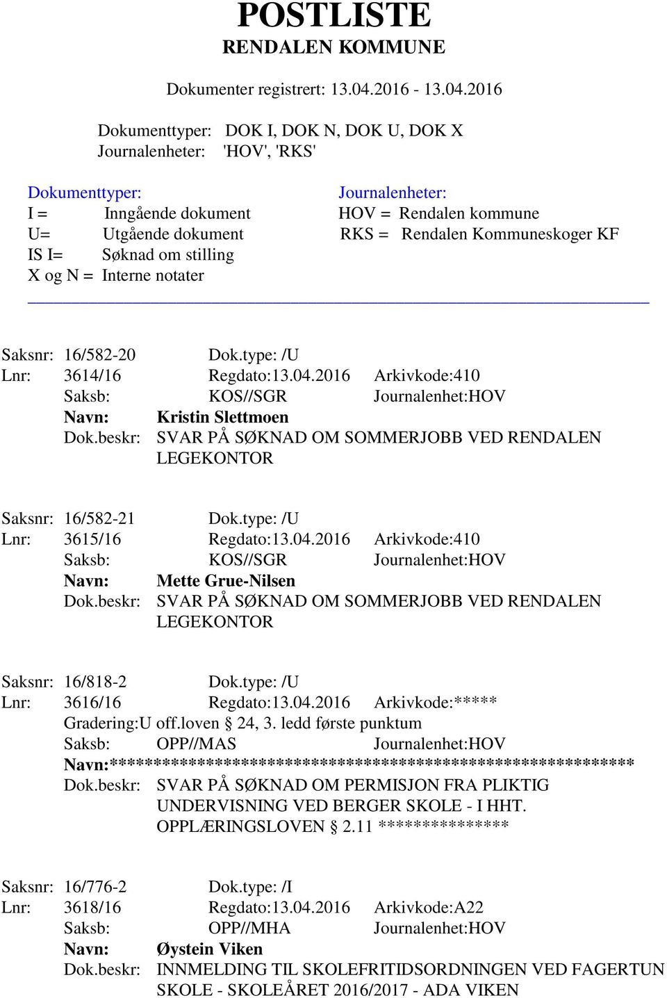 beskr: SVAR PÅ SØKNAD OM PERMISJON FRA PLIKTIG UNDERVISNING VED BERGER SKOLE - I HHT. OPPLÆRINGSLOVEN 2.11 *************** Saksnr: 16/776-2 Dok.type: /I Lnr: 3618/16 Regdato:13.04.