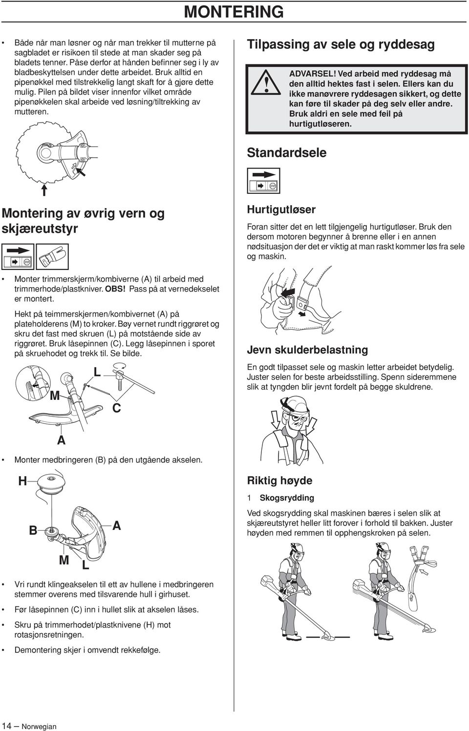 Pilen på bildet viser innenfor vilket område pipenøkkelen skal arbeide ved løsning/tiltrekking av mutteren.