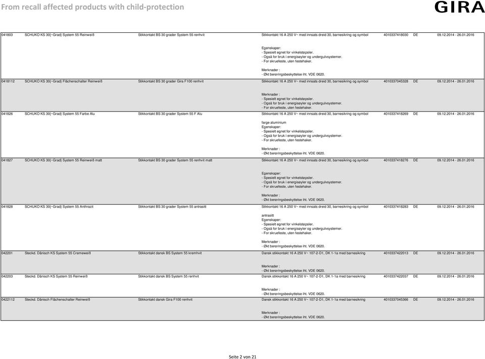 0418112 SCHUKO KS 30{~Grad} Flächenschalter Reinweiß Stikkontakt BS 30 grader Gira F100 renhvit Stikkontakt 16 A 250 V~ med innsats dreid 30, barnesikring og 4010