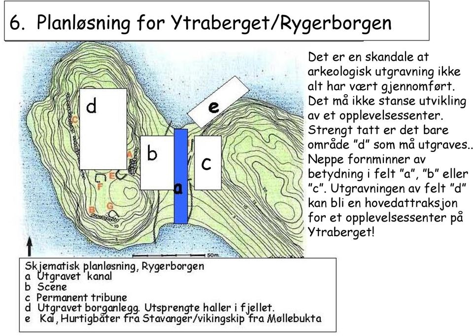 Strengt tatt er det bare område d som må utgraves.