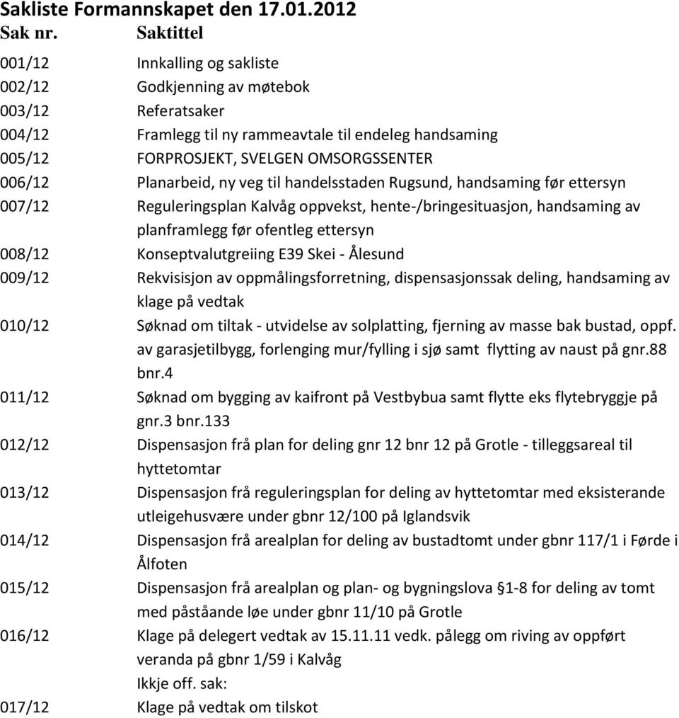 Planarbeid, ny veg til handelsstaden Rugsund, handsaming før ettersyn 007/12 Reguleringsplan Kalvåg oppvekst, hente-/bringesituasjon, handsaming av planframlegg før ofentleg ettersyn 008/12