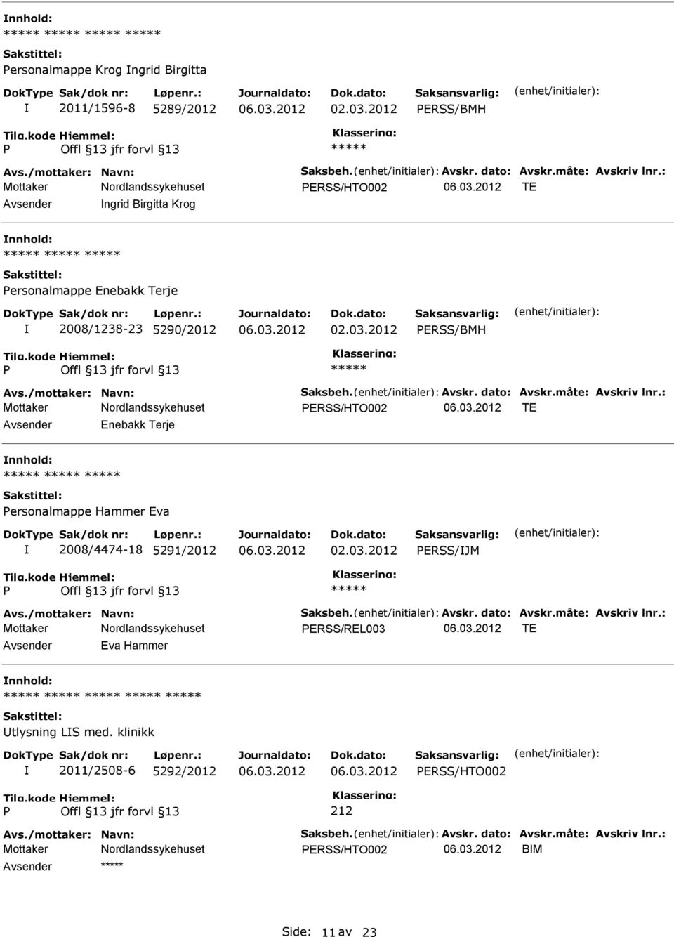 måte: Avskriv lnr.: ERSS/HTO002 TE Enebakk Terje ersonalmappe Hammer Eva 2008/4474-18 5291/2012 ERSS/JM Avs./mottaker: Navn: Saksbeh. Avskr. dato: Avskr.