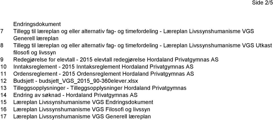 Inntaksreglement Hordaland Privatgymnas AS 11 Ordensreglement - 2015 Ordensreglement Hordaland Privatgymnas AS 12 Budsjett - budsjett_vgs_2015_90-360elever.