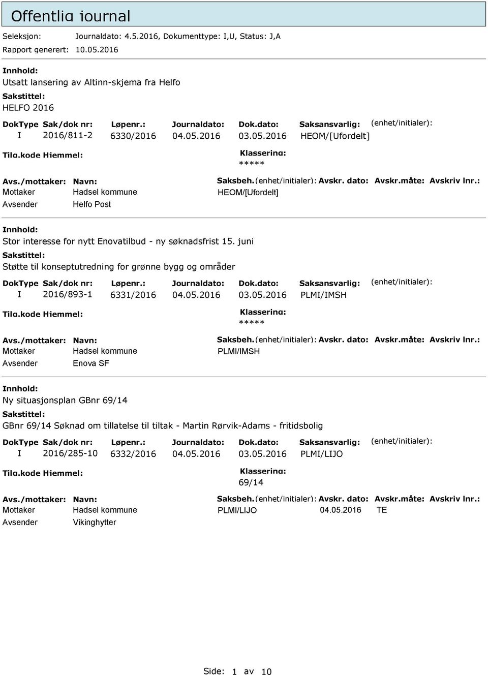 juni Støtte til konseptutredning for grønne bygg og områder 2016/893-1 6331/2016 PLM/MSH Avs./mottaker: Navn: Saksbeh. Avskr. dato: Avskr.måte: Avskriv lnr.