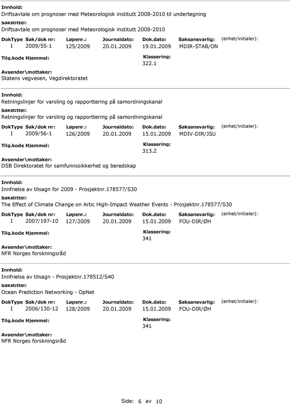 2009 MDV-DR/JS 313.2 DSB Direktoratet for samfunnssikkerhet og beredskap nnfrielse av tilsagn for 2009 - Prosjektnr.