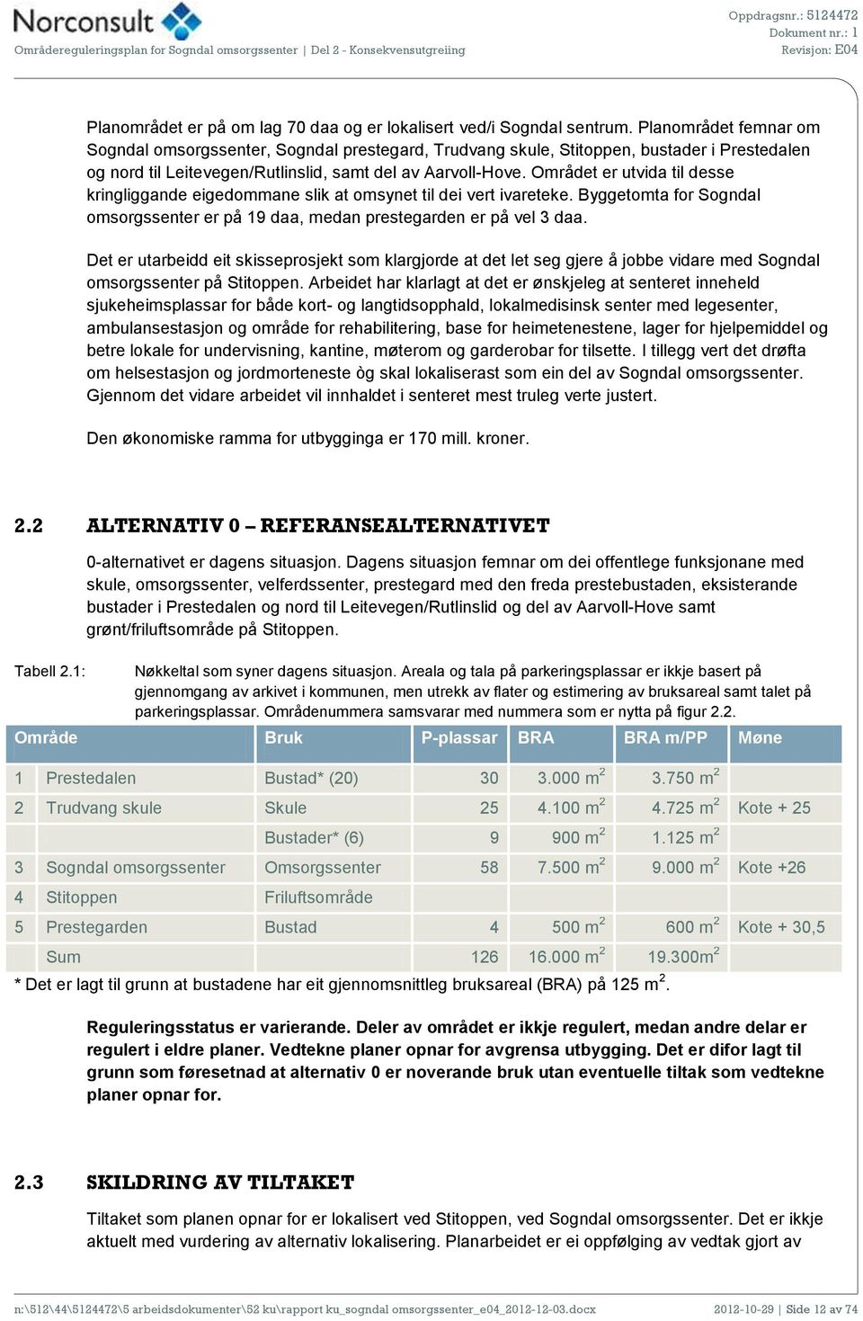 Området er utvida til desse kringliggande eigedommane slik at omsynet til dei vert ivareteke. Byggetomta for Sogndal omsorgssenter er på 19 daa, medan prestegarden er på vel 3 daa.