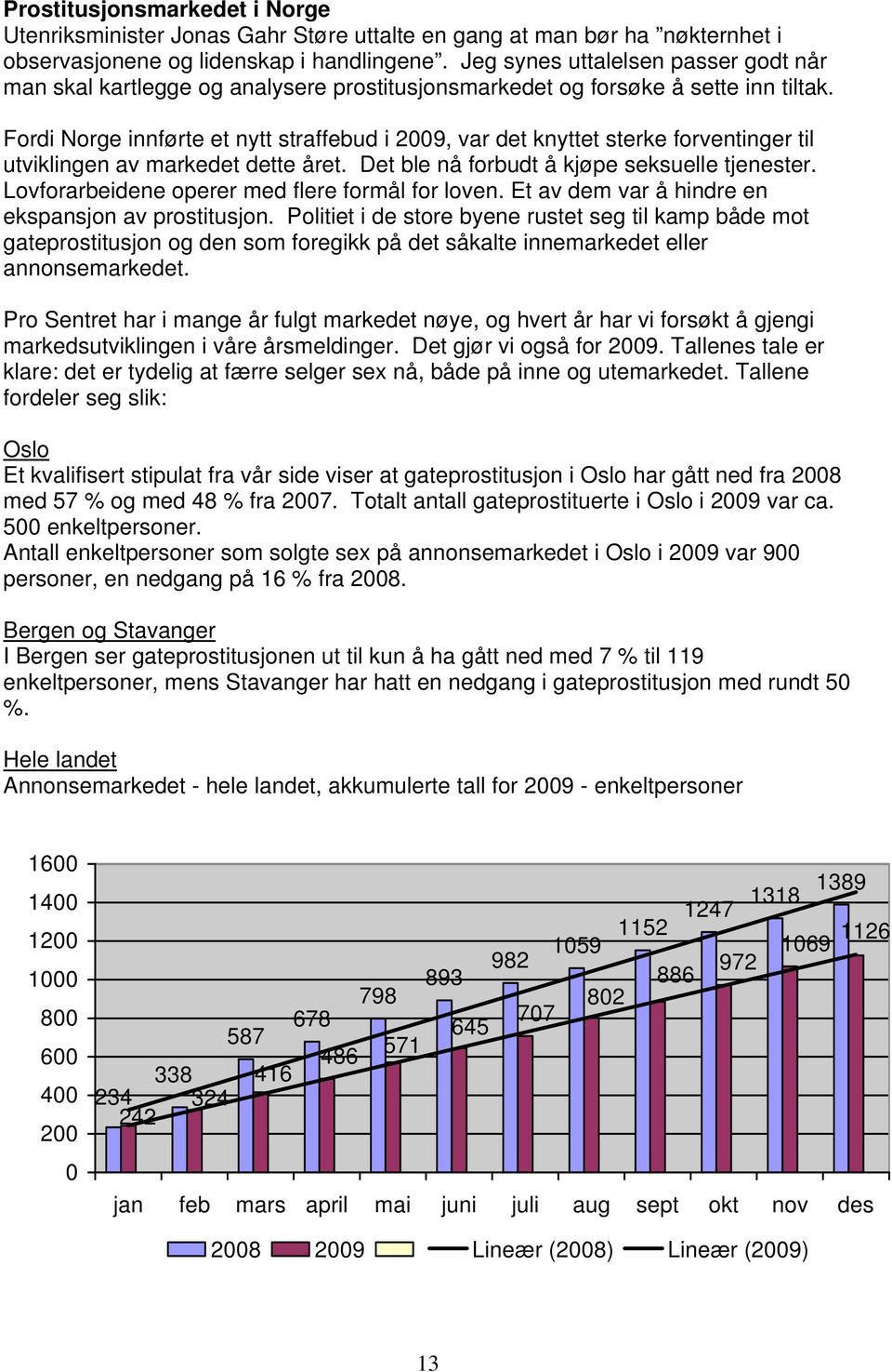 Fordi Norge innførte et nytt straffebud i 2009, var det knyttet sterke forventinger til utviklingen av markedet dette året. Det ble nå forbudt å kjøpe seksuelle tjenester.