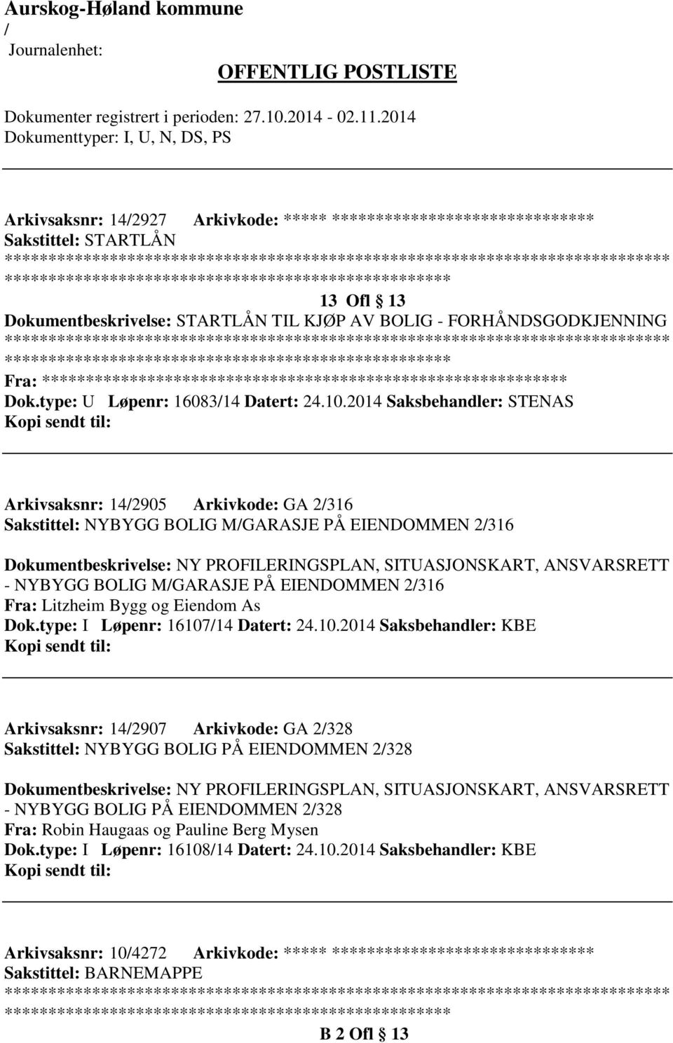 2014 Saksbehandler: STENAS Arkivsaksnr: 142905 Arkivkode: GA 2316 Sakstittel: NYBYGG BOLIG MGARASJE PÅ EIENDOMMEN 2316 Dokumentbeskrivelse: NY PROFILERINGSPLAN, SITUASJONSKART, ANSVARSRETT - NYBYGG