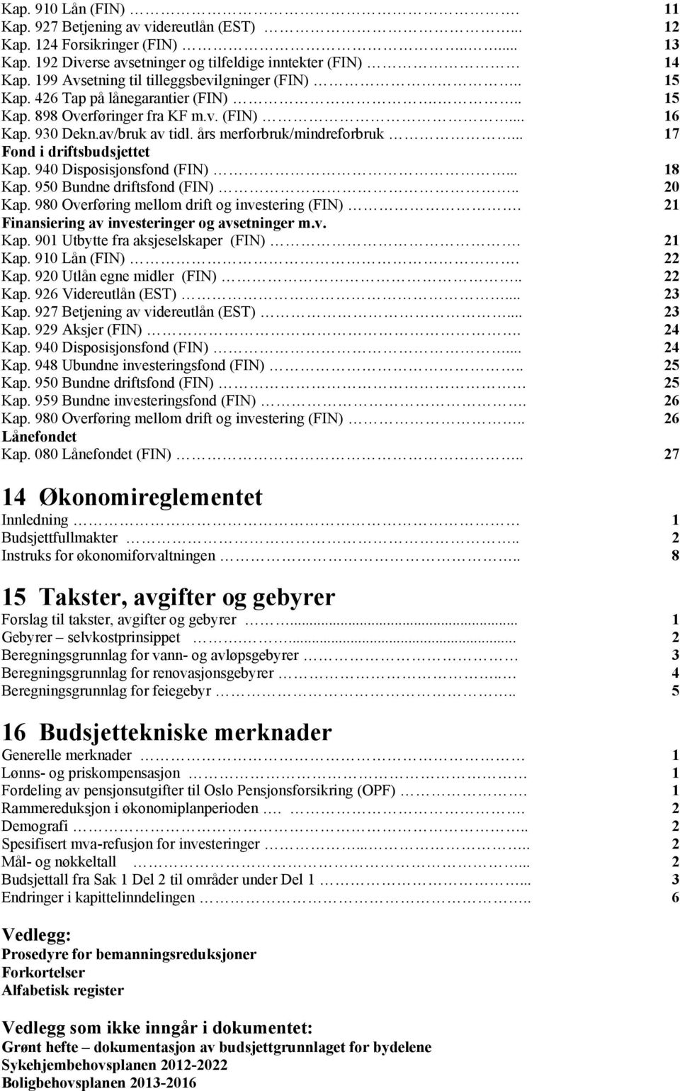 .. 17 Fond i driftsbudsjettet Kap. 940 Disposisjonsfond (FIN)... 18 Kap. 950 Bundne driftsfond (FIN).. 20 Kap. 980 Overføring mellom drift og investering (FIN).