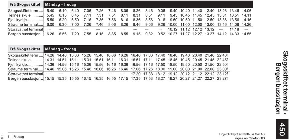 26 7.46 8.06 8.26 8.46 9.06 9.26 10.00 11.00 12.00 13.00 13.46 14.06 14.26 Storavatnet terminal 10.12 11.12 12.12 13.12 14.18 Bergen busstasjon... 6.26 6.56 7.29 7.55 8.15 8.35 8.55 9.15 9.32 9.52 10.