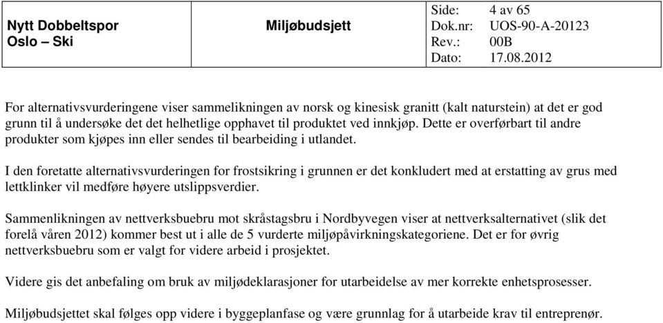 I den foretatte alternativsvurderingen for frostsikring i grunnen er det konkludert med at erstatting av grus med lettklinker vil medføre høyere utslippsverdier.