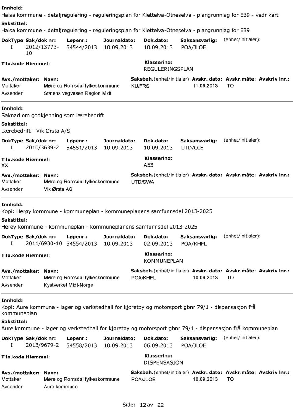 2013 TO Statens vegvesen Region Midt Søknad om godkjenning som lærebedrift Lærebedrift - Vik Ørsta A/S 2010/3639-2 54551/2013 TD/OE A53 Avs./mottaker: Navn: Saksbeh. Avskr. dato: Avskr.