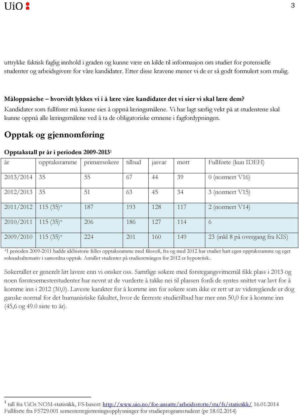 Kandidater som fullfører må kunne sies å oppnå læringsmålene. Vi har lagt særlig vekt på at studentene skal kunne oppnå alle læringsmålene ved å ta de obligatoriske emnene i fagfordypningen.