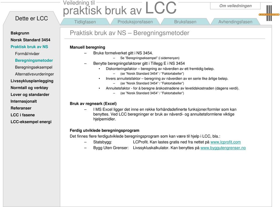 (se / Faktortabeller ) Invers annuitetsfaktor beregning av nåverdien av en serie like årlige beløp.