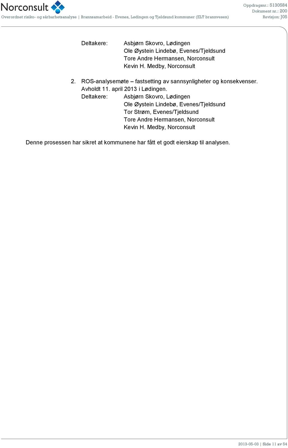 ROS-nlysemøte fstsetting v snnsynligheter og konsekvenser. Avholdt 11. pril 2013 i Lødingen.