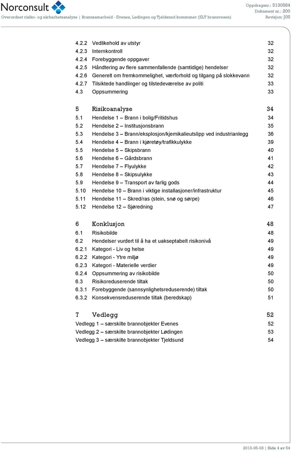 3 Oppsummering 33 5 Risikonlyse 34 5.1 Hendelse 1 Brnn i bolig/fritidshus 34 5.2 Hendelse 2 Institusjonsbrnn 35 5.3 Hendelse 3 Brnn/eksplosjon/kjemiklieutslipp ved industrinlegg 36 5.