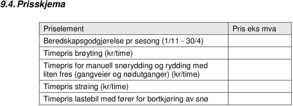 med liten fres (gangveier og nødutganger) (kr/time) Timepris strøing